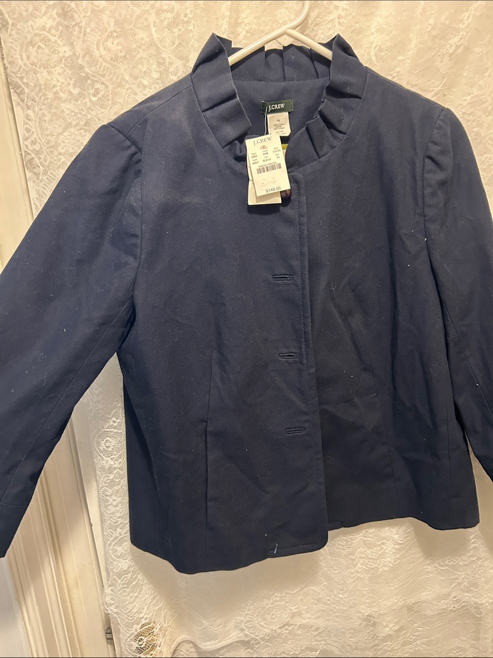 J. Crew Navy Ruffle-Trim Blazer Jacket